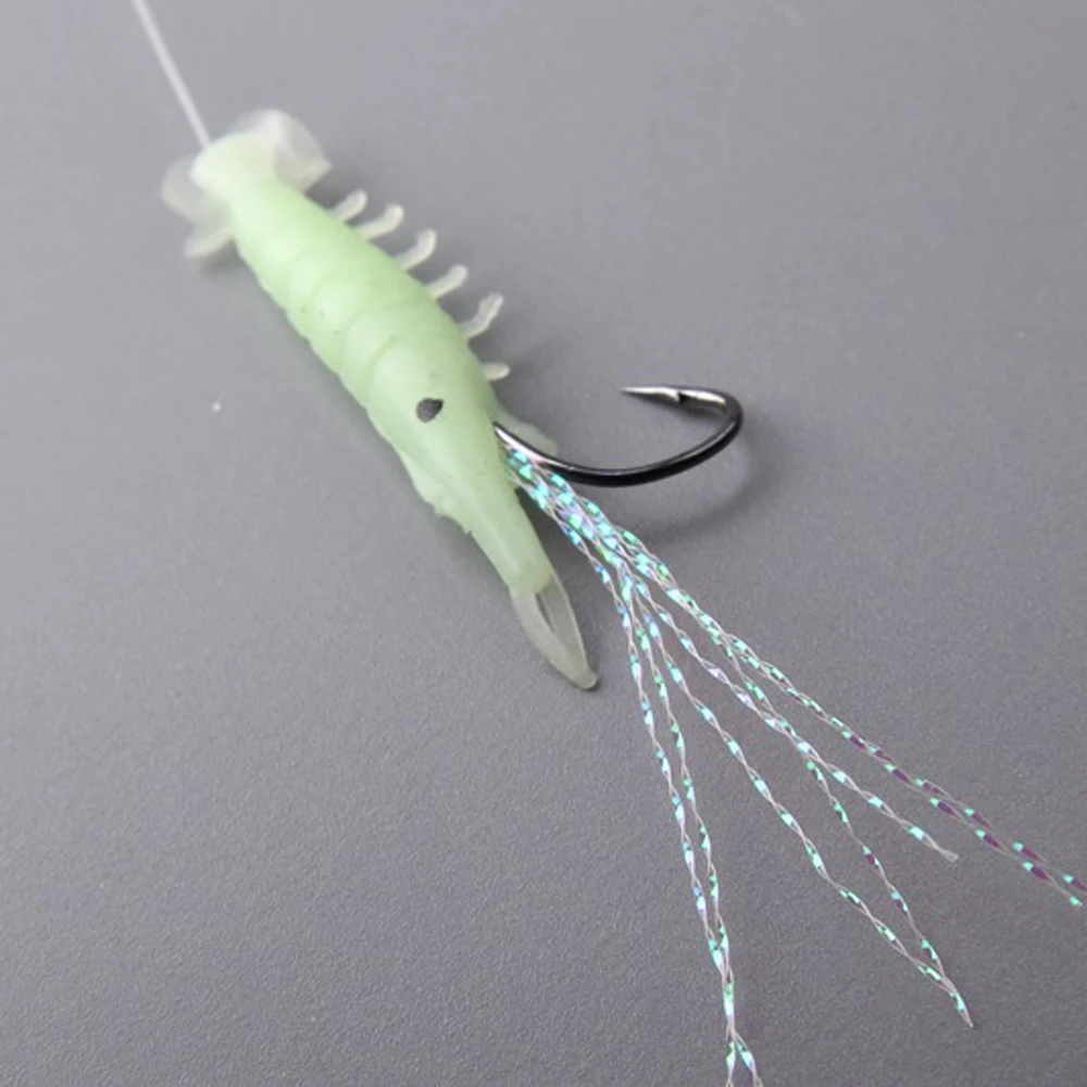 DNDYUJU 15Pcs/3Bag Soft Rigs Fishing Lure Glow In The Dark Luminous Shrimp Bait Jigs Lure Soft Worm Fake Lure Baits Lures Set