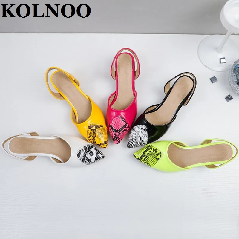 

KOLNOO New Handmade Ladies Block Heeled Sandals Slingback Patchwork Cap-Toe Five Colors Sweet Evening Party Fashion Summer Shoes