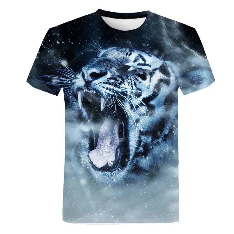 2021 hot style men's T-shirt 3D printing animal domineering three-dimensional tiger T-shirt short sleeve funny design casual top