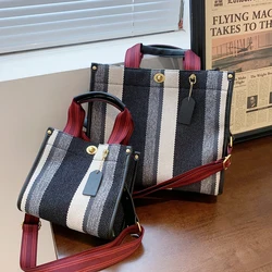 Canvas Bags For Women 2022 Women's Big Capacity Purses Stripe Handbag Designer Tote Shopper Shoulder Bag Crossbody Bag for Women