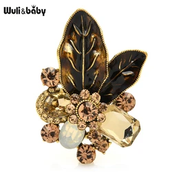 Wuli&baby Green Brown Rhinestone Flower Brooch Pins For Women Unisex 2-color Office Casual Brooches Gifts