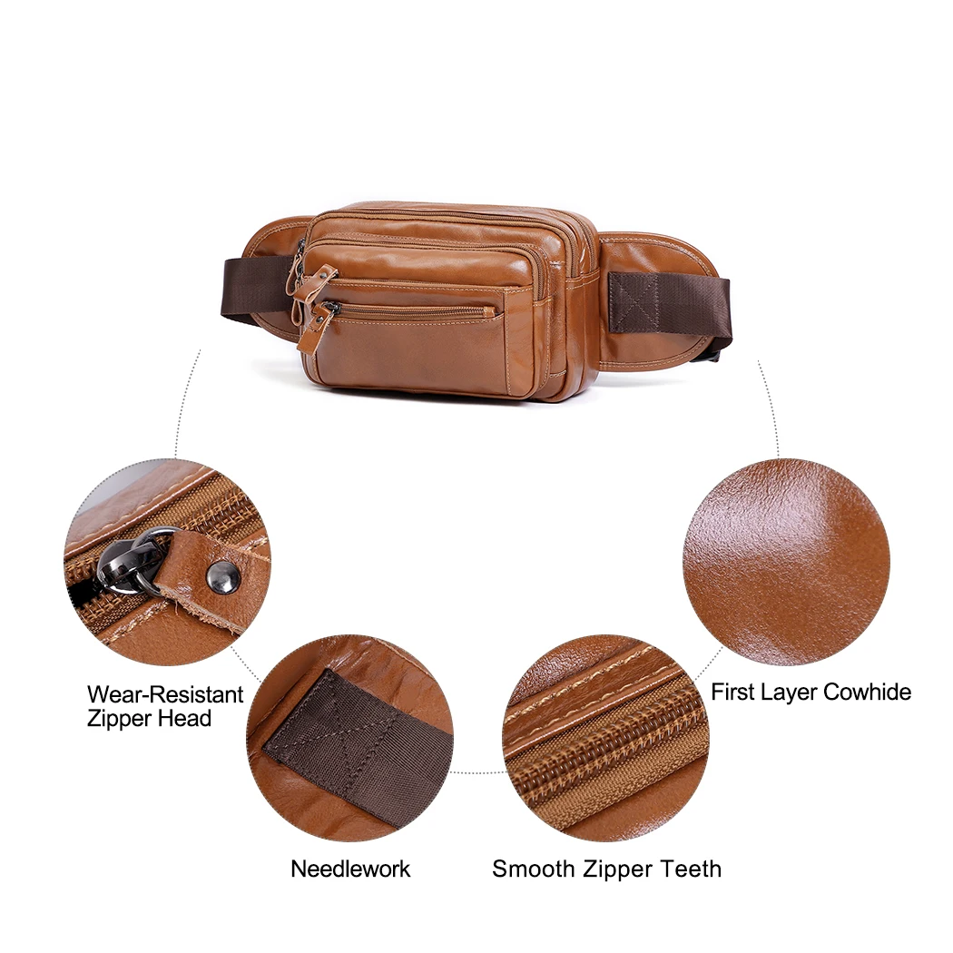 JOYIR Genuine Leather Men Waist Bags Belt Pouch Waist Pack for Cigarette Case Phone Bum Bag Multifunction Chest Bag Fanny Pack