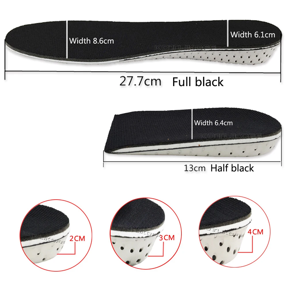 KOTLIKOFF Shoe Insoles Height Increase Insole Full/Half Insole Heighten Heel Insert Sports Shoes Pad 2-4cm Elevator Insoles