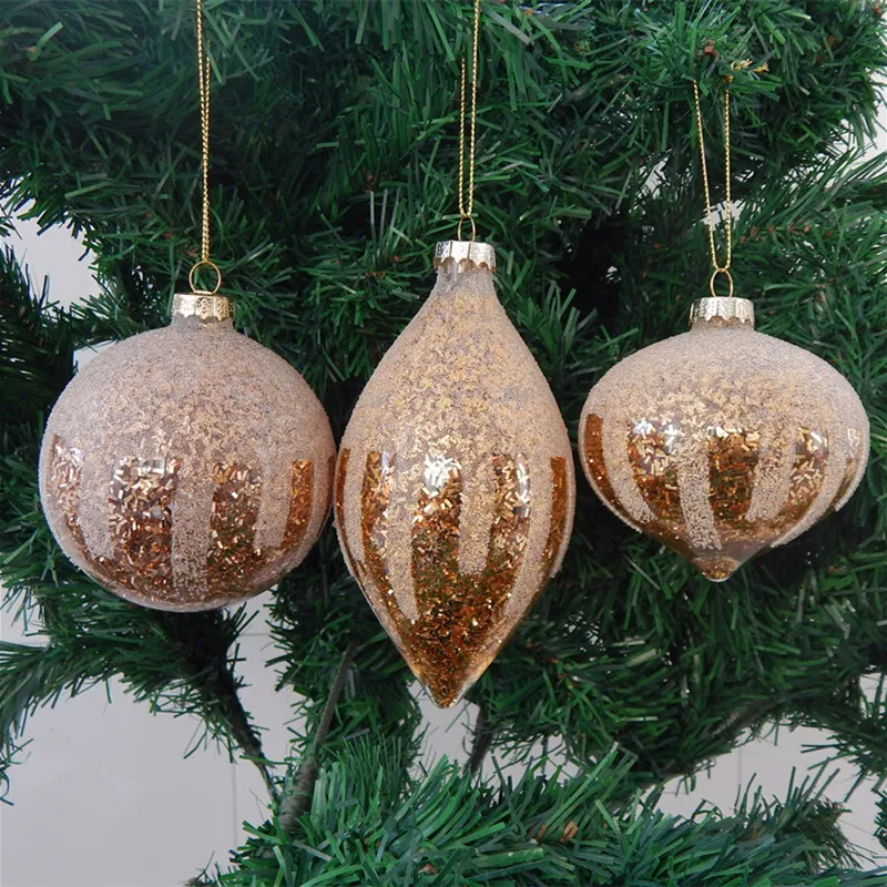 Free Shipping 8pcs/pack Middle Size Gold Silver Ornament Glass Pendant Christmas Tree Hanging Globe Onion Cone Handmade Hanger