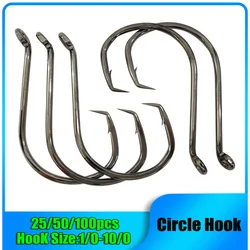 25/50/100pcs Fishing Octopus Circle Hook Carbon Chemically Sharpened Hooks Fishing Tackle 7385 Fishing Hooks 1/0-10/0