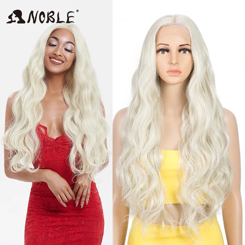 Noble Cosplay Synthetic Lace Front Wig Long Curly 30 Inch 13X6 360 Wig White Wig Blonde Wigs synthetic Lace Front Wigs For Women