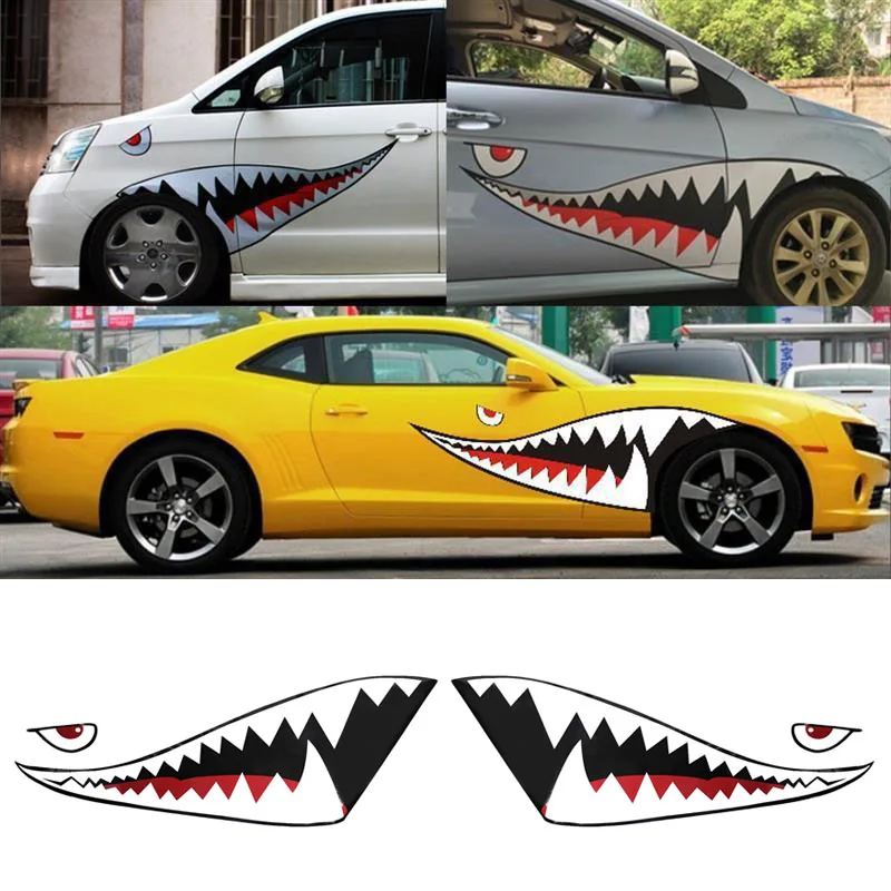 

2pcs Fun DIY Car Stickers Cartoon Shark Mouth Tooth Teeth Stylish Graphics PVC Waterproof Sticker Decoration for Car 2022 New