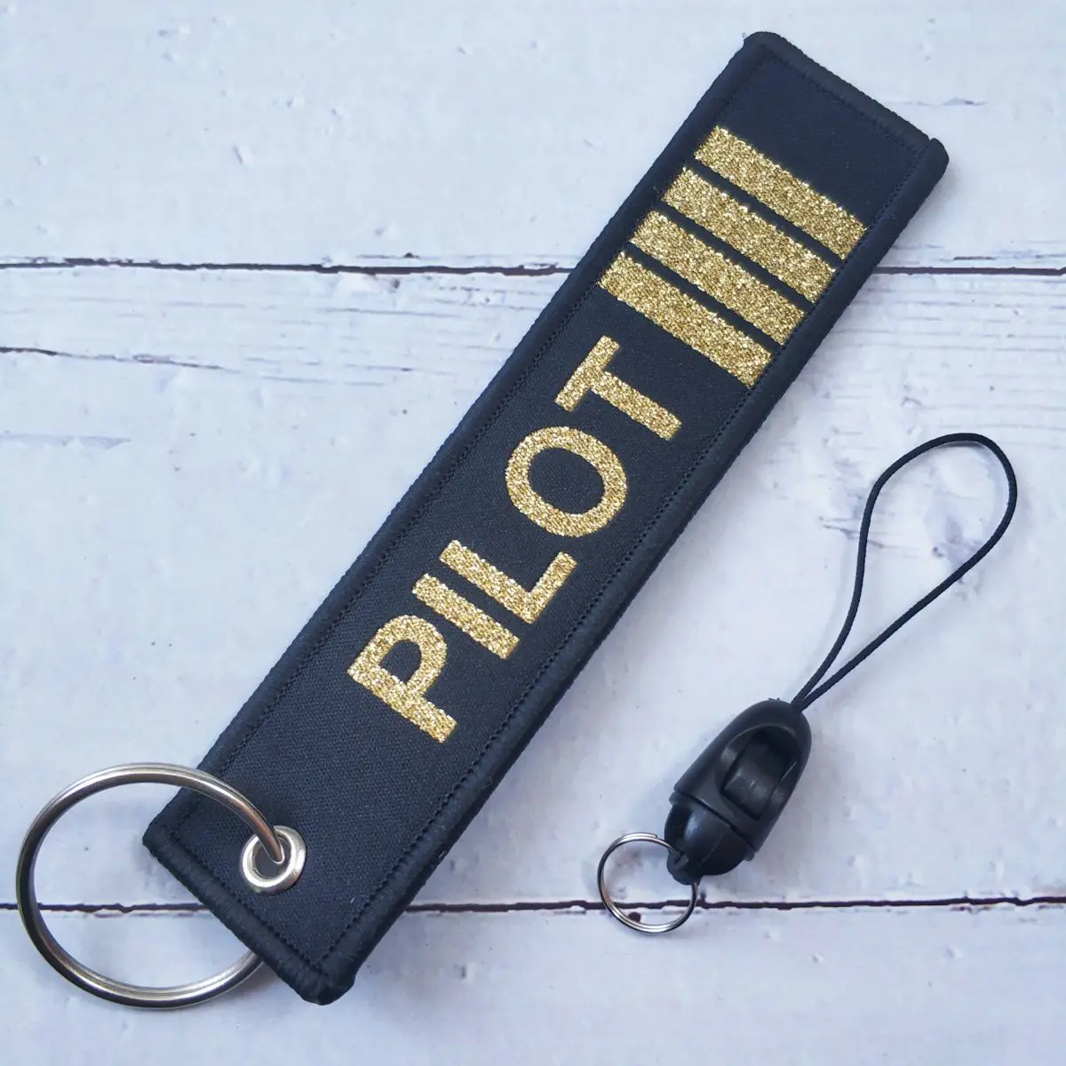 1 Set Embroidery Black Pilot Keychain Phone Strap Wrist Strap for ID Card Gym Phone Straps Badge Camera GoPro String for Aviator