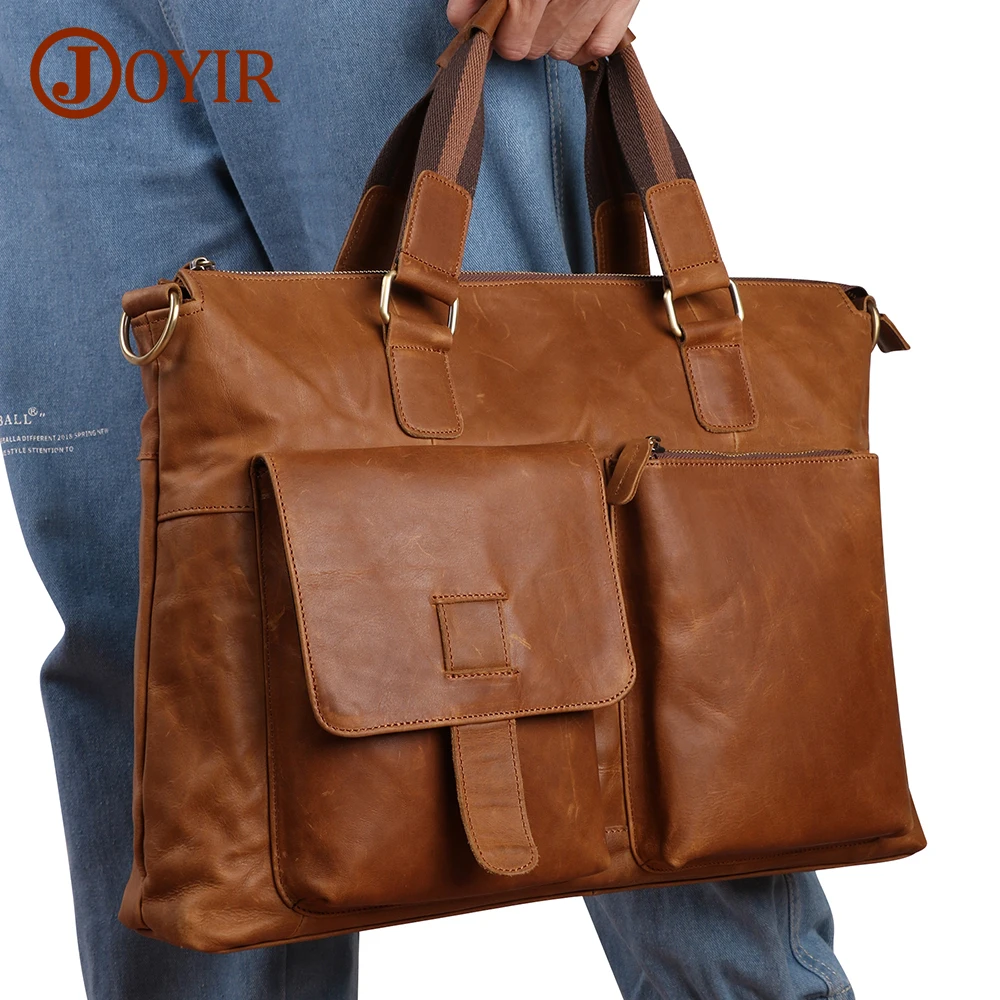 JOYIR Genuine Leather Men Large Briefcases Vintage Messenger Shoulder Bag Male Business Computer Laptop Crossbody Bags Handbag