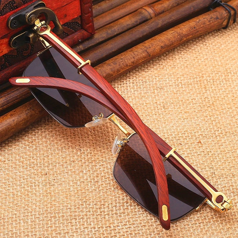 Vazrobe Glass Sunglasses Men Women Real Wood Frame+crystal Stone Lens Brown Glasses Anti Eye Dry Protect from Glare UV400