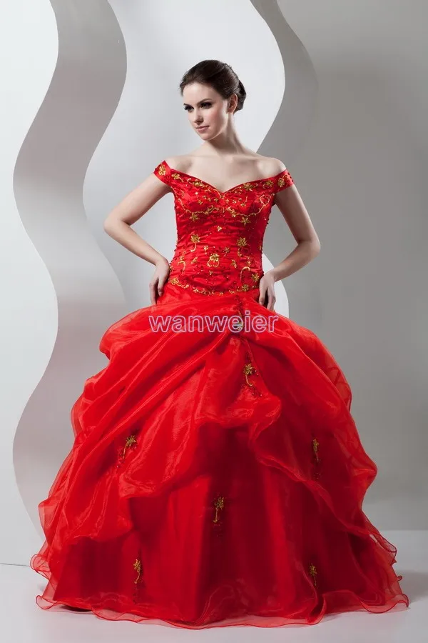 Neue design heißer fustana pro nuse echten custom cap sleeve taft stickerei braut ballkleid chinesischen red Bespoke Hochzeit Kleider