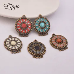 12pcs Antique Bronze Round Red Earring Connector Enamel Earrings Pendant Base Connector DIY Jewelry Connector