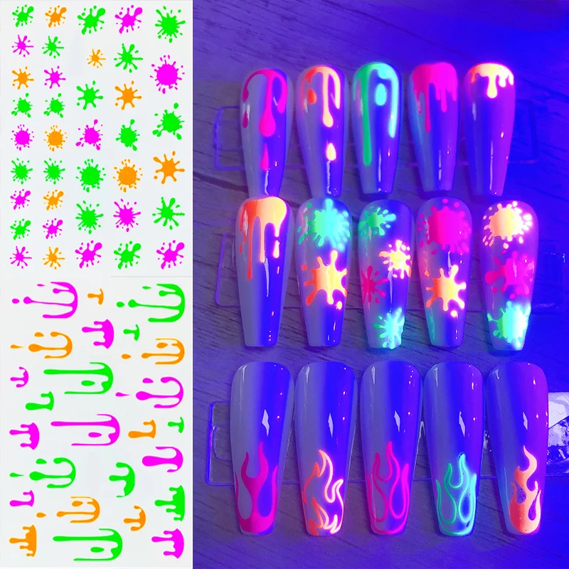 2021 New 3D Bohemia Self-Adhesive Neon Curve Fireworks Water Lnk Image Nails Stickers Acrylic Decorations Manicure Z0487