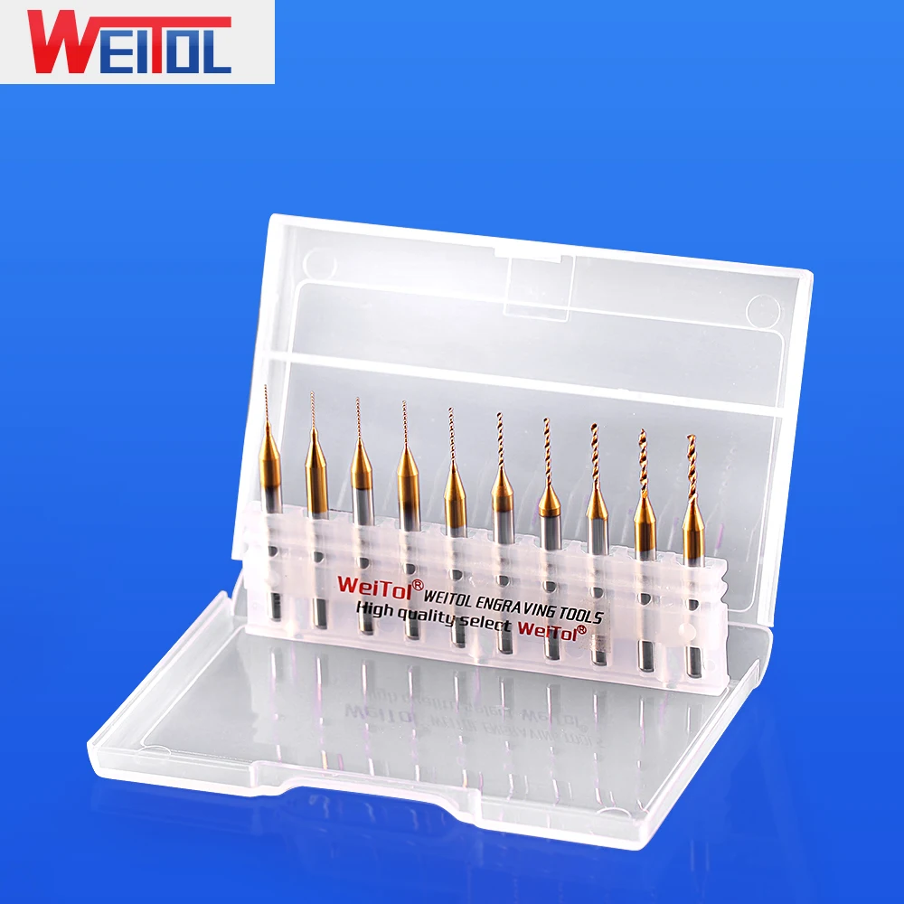 WeiTol 10 ชิ้น/ล็อต 3.175 มม.เคลือบไทเทเนียมเจาะบิต PCB Router บิตเส้นผ่านศูนย์กลาง 0.2-2.0 มม.แผงวงจรตัด
