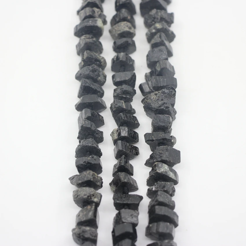 Natural Black Tourmaline Raw Stone Nugget Loose Beads Bracelet Making,Middle Drilled Gemstones, For Pendant Jewelry Marking