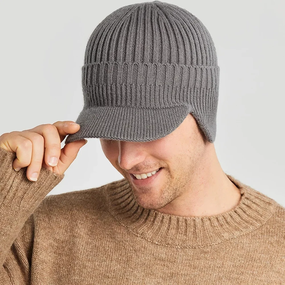 Men Winter Knitted Hat Outdoor Cycling Ear Protection Warmth Peaked Cap Casual Fashion Sunhat Bomber Hats 56-61CM