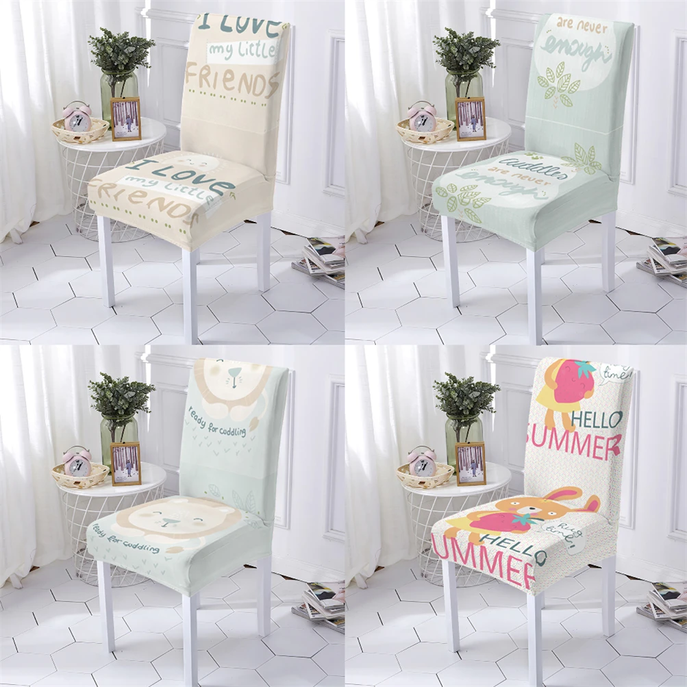 

Cartoon Animal Style Chair Cover Dining Room Chairs Covers Computer Chairs Cover English Letters Pattern Sofa And Chairs Covers