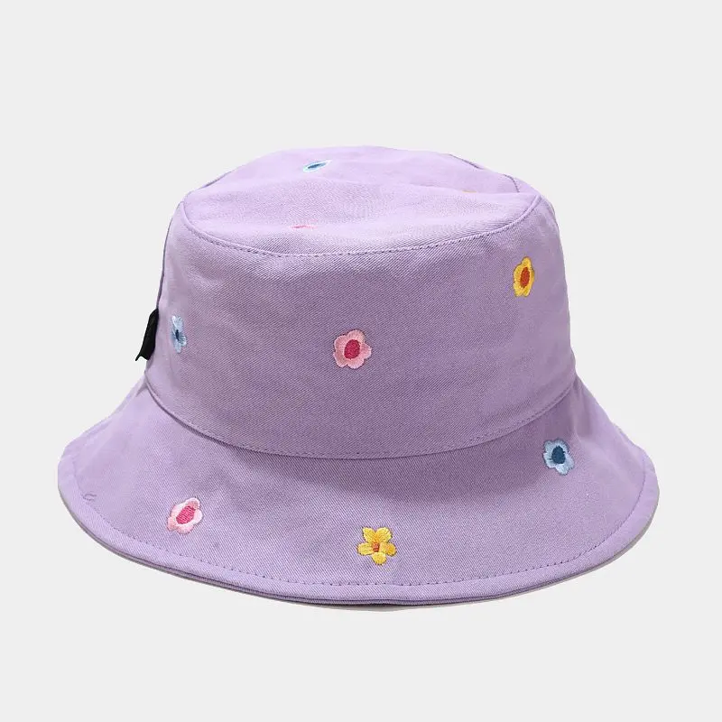 LDSLYJR Cotton Flower Embroidery Bucket Hat Fisherman Hat Outdoor Travel Hat Sun Cap Hats for Men and Women 250