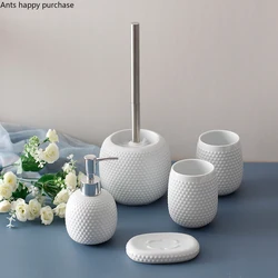 White Ceramic Bathroom Set Wash Set Toiletries Accessories Bathroom 5-piece Set Lotion Bottle Mouth Cup Soap Dish Toilet Brush