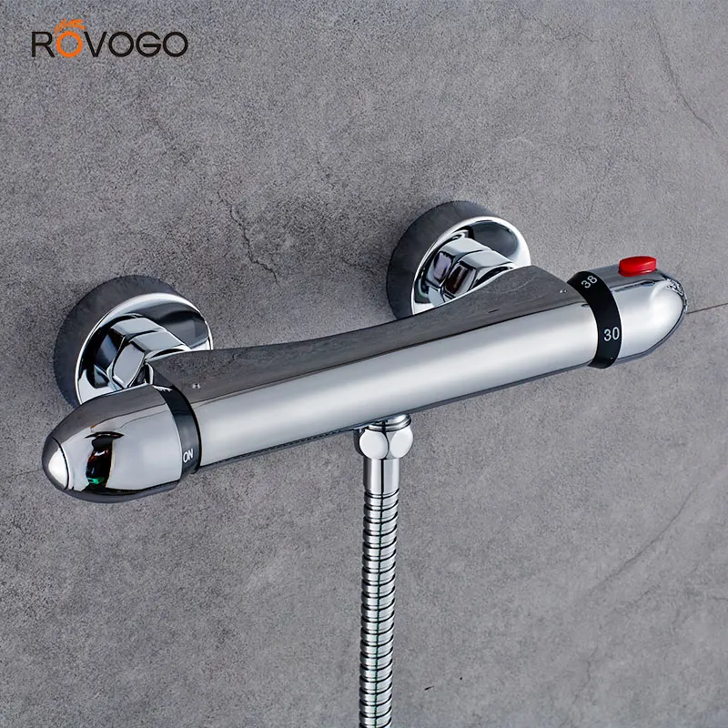 ROVOGO Bathtub Faucet Constant Temperature Control, Bathroom Faucet Wall Mounted Cold Hot Mixer Tap Crane Brass Chrome