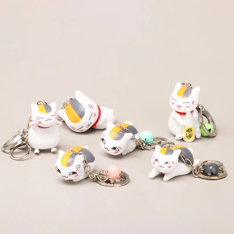 

6 Pcs/Lot Cute Happy Cat Keychains Lovely Kitten Keyring Trinket Bag Ornament Cartoon Car Keys Chains Cat Women Jewelry Gifts