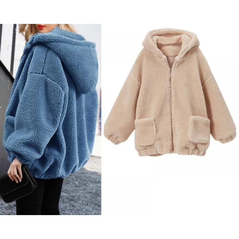 Winter Sherpa Fleece Sweater Oversized 5XL Hooded Sweaters Warm Zipper Cardigan Women Winter Coat Tops Pull Femme Hiver