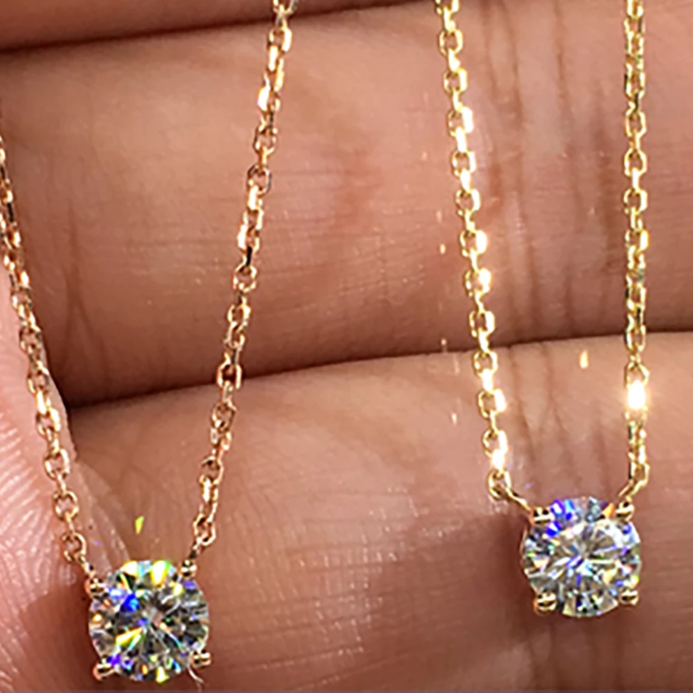 

Custom 14K Au585 Yellow Gold Women Pendants Necklaces Moissanite Diamond 0.5 1 2 3 Ct Round Wedding Anniversary Engagement Party