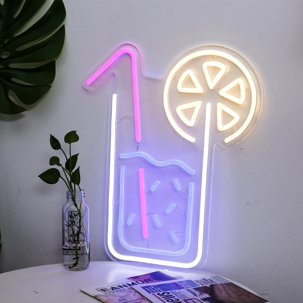 Neon JUICE LEMON Lights Flex Neon Sign Drinks Lemonade Glass Wall Neon Light for Beer Bar Pub Club Store Restaurant KTV Decor