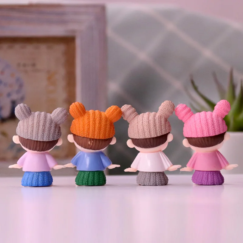 4 Pcs Boy Girl Doll Figure Cute Cartoon Big Eyes Stay Cute Micro Landscape Plant Cake Ornament Decoracion Hogar