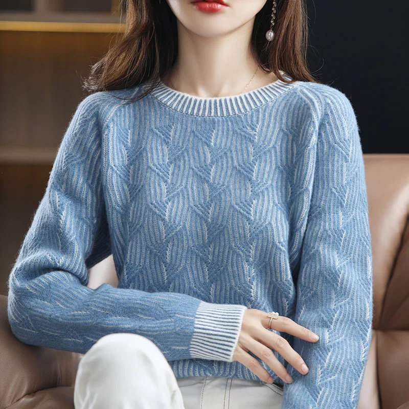 Winter New 100% Wool Sweater Women Keep Warm  thickened O-Neck Pullovers 100% Wool Sweater Fashion Tops