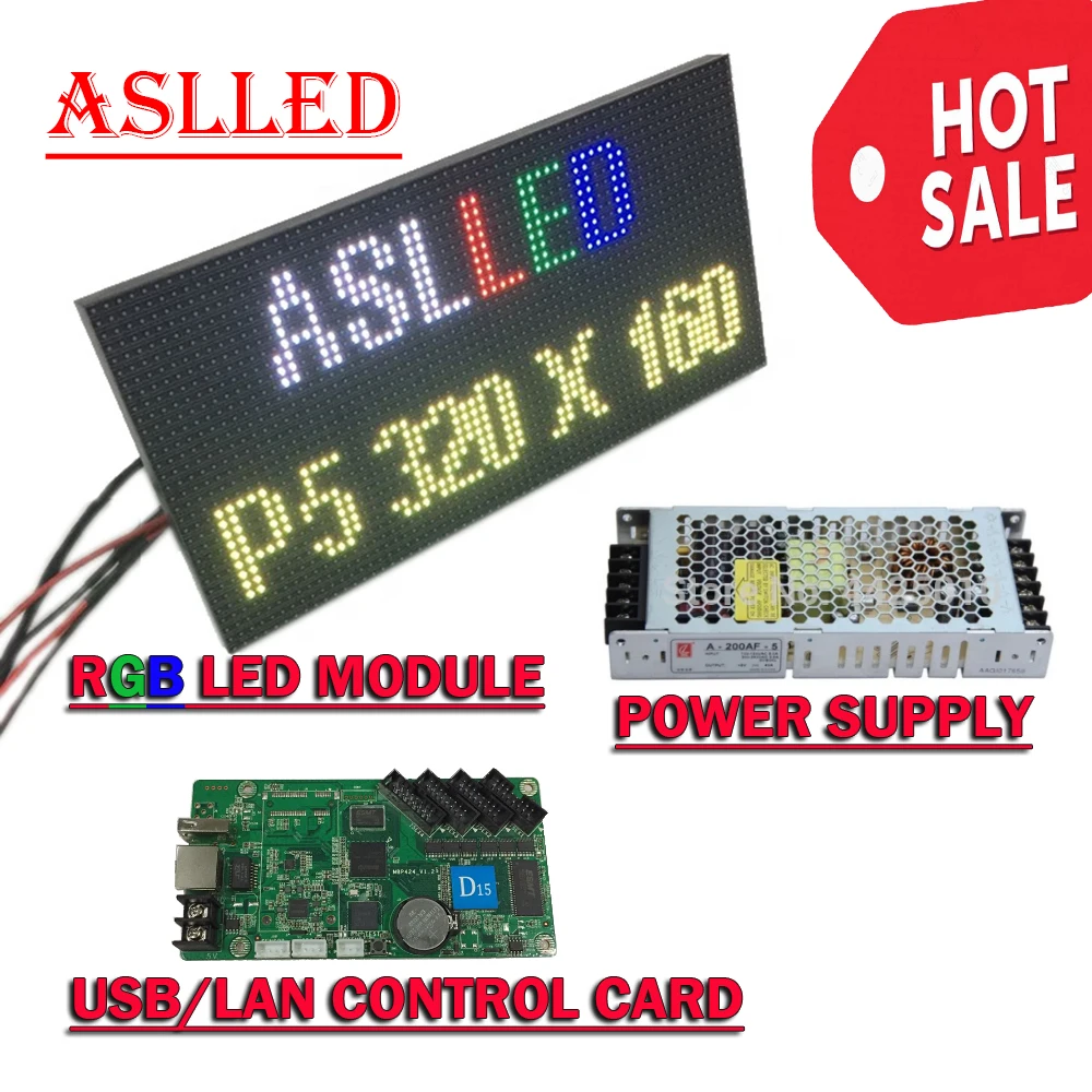 

Indoor HD LED Scroll RGB Panel P5 64x32 LED Matrix Full Color Display Module Have Power Supply And USB/LAN Control Card