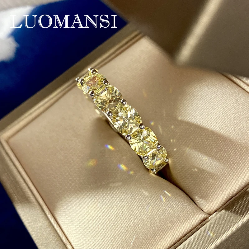 

Luomansi Luxury Yellow High Carbon Diamond Wedding Ring 100%-925 Sterling Silver Engagement Ring Women's High Jewelry