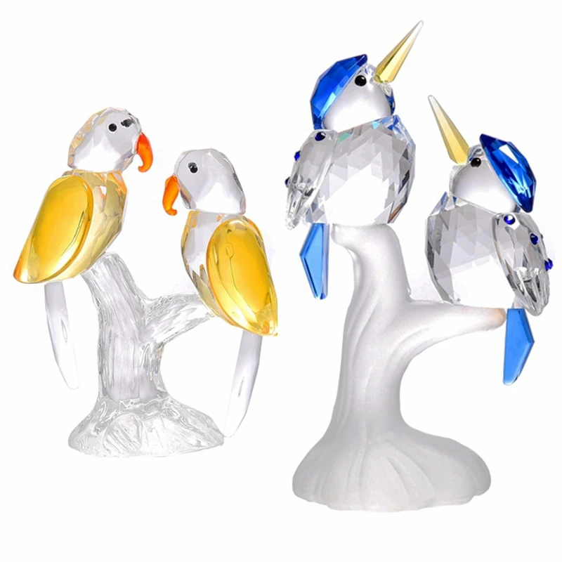 

Crystal Couple Bird Miniature Figurines Glass Animal Ornaments Kingfisher Parrot Home Decoration Xms Gifts