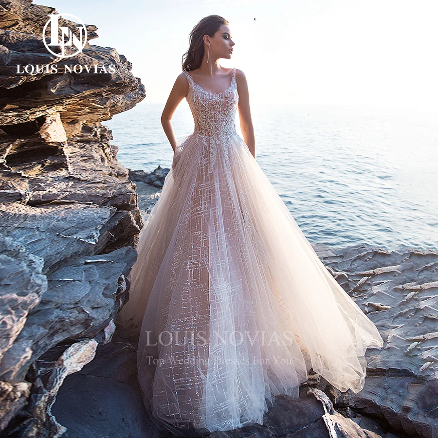 

LOUIS NOVIAS A-Line Wedding Dresses Delicate Beading Sexy Appliques Sleeveless Bridal Gown Backless Tank Vestidos De Novia