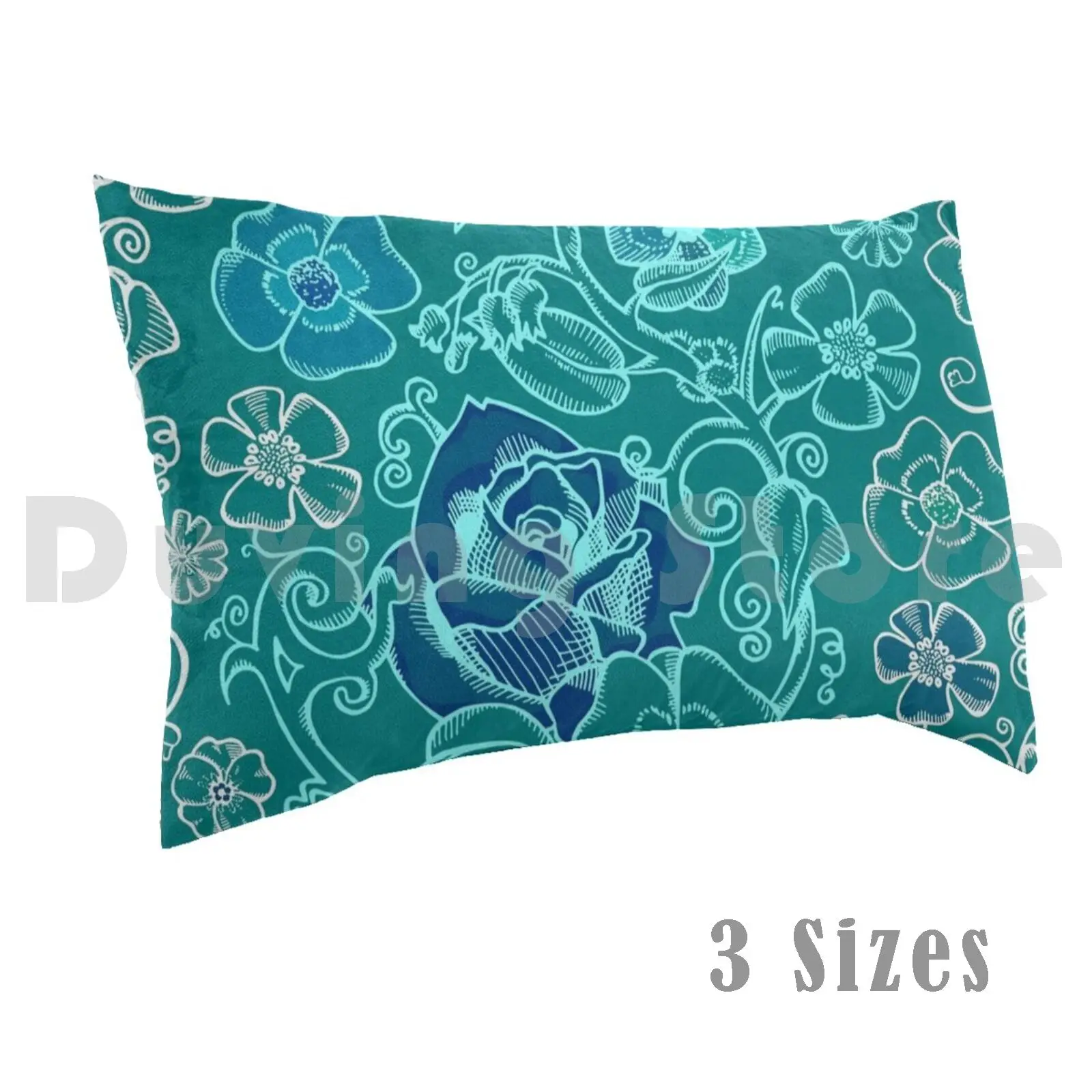 Blue Flower Garden Pillow Case 20*30 Inch Blue Flower Garden Nature Spring Summer Rose Bouquet Composition