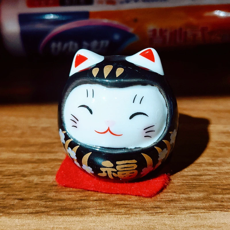 HOVFELER Japanese Ceramic Daruma Crafts Cartoon Lucky Cat Fortune Ornament Landscape Home Decor  Accessories Gifts