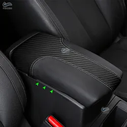 Black + Carbon Leather Splice Car Accessories Center Console Lid Armrest Box Cover Trim For Nissan X-Trail Rogue 2014 - 2020