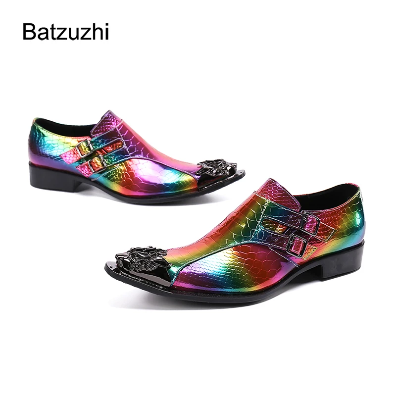 

Batzuzhi Men's Shoes Luxury Handmade Designer's Color Rock Leather Dress Shoes Men Pointed Iron Toe Party and Wedding Shoes!