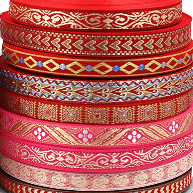 5 Yards 15 MM Shinning Floral Embroidery Jacquard Ribbon Lace Trim DIY Clothes Ornament Bag Wedding Decorate Accessories