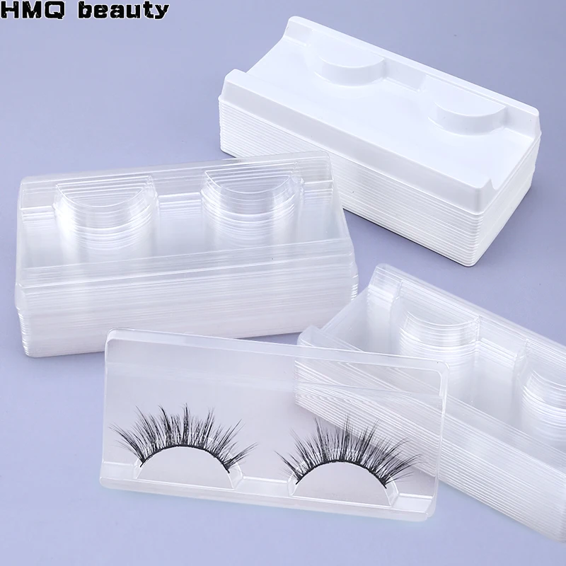 Wholesale price 20pcs Eyelashes plastic Trays white Transparent 25mm Mink Lashes Tray Holder Empty rectangle eyelash Trays