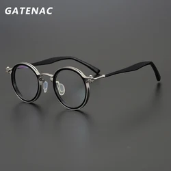 Marco de gafas de titanio de acetato redondo Vintage para hombres y mujeres, gafas hechas a mano ultraligeras Retro, diseñador de marca de lujo