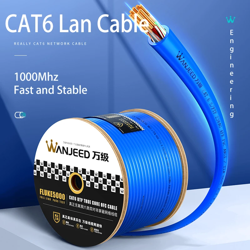 WANJEED CAT6 Lan Cable UTP Unshielded 23AWG OFC Gigabit 1000M Network Cable