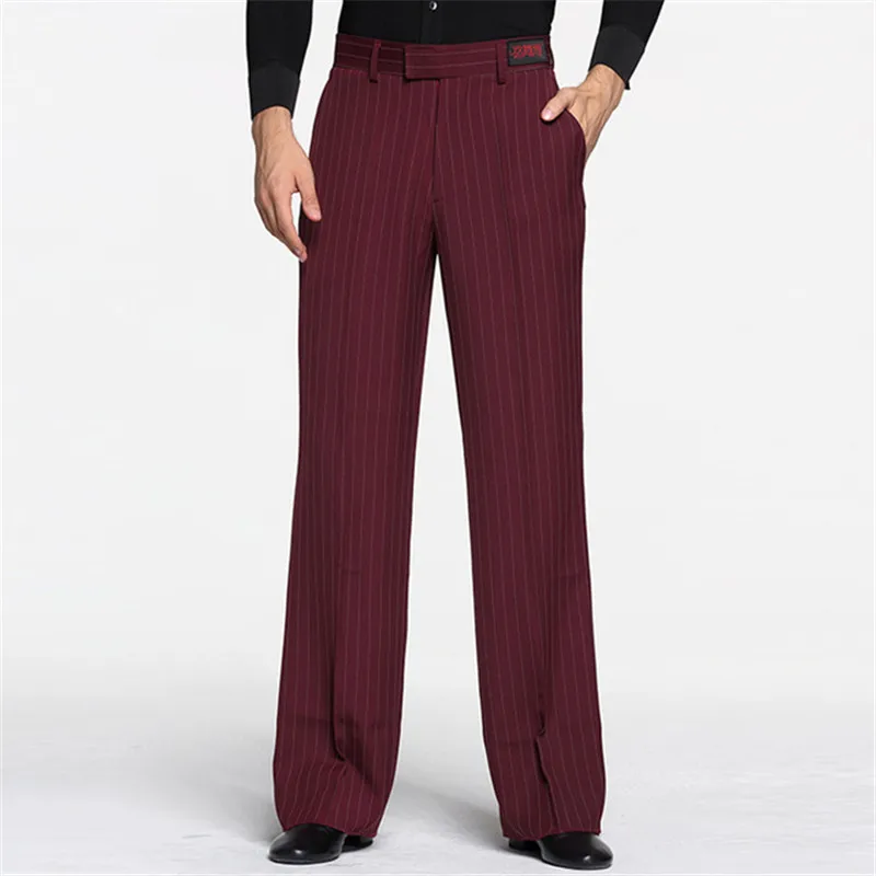 Pantalones de baile para hombre, pantalones estándar de baile latino de salón para adultos, pantalones a rayas de pierna recta, ropa de baile Samba Rumba para hombre