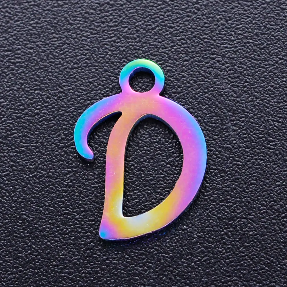 5pcs/lot 316L Stainless Steel High Polish Alphabet Charms With Rainbow Plate DIY Initials From A-Z Alphabets Pendants