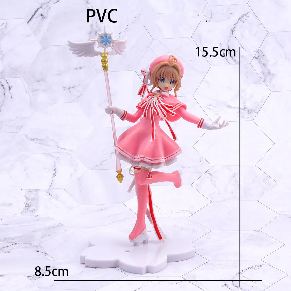 Anime Lovely Pink Card Captor SAKURA Action Figures Models PVC Figure Model Car Cake Decorations Magic Wand Girls Toys Gift