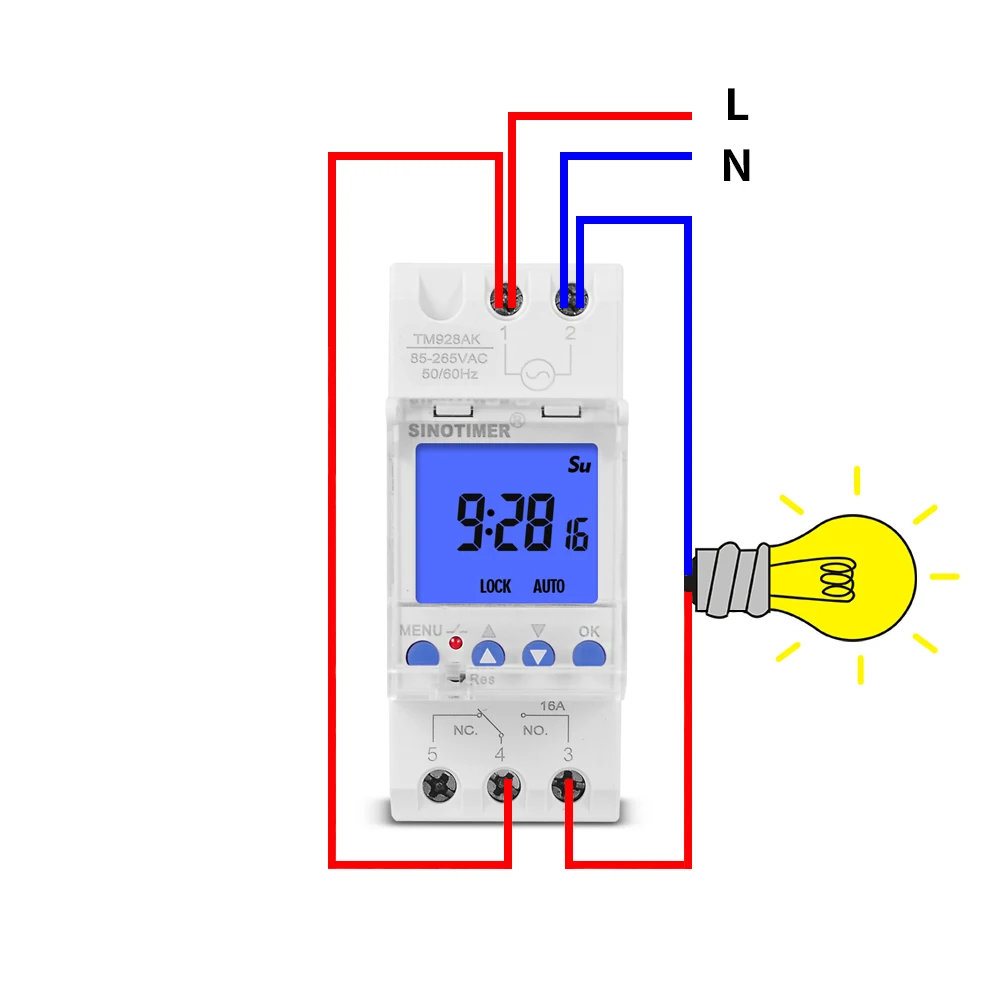 Super Big LCD Display Backlight Digital Weekly Programmer Universal 220V 110V Input 1NO + 1NC Cycle Time Controller DIN Rail