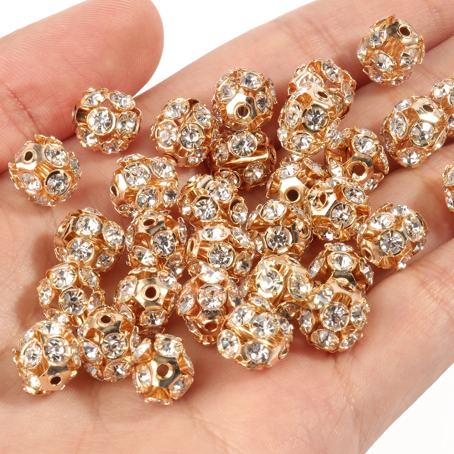 50 teil/los 6mm 8mm 10mm AB Farbe Strass Ball Form Lose Perlen Metall Kristall Perlen für schmuck Machen DIY Zubehör – Detail 7