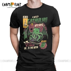 A Wild Cthulhu T Shirts for Men Pure Cotton Casual T-Shirt Cat Monster Skull Cartoon Tops Cute Funny Tee Shirt New Arrival