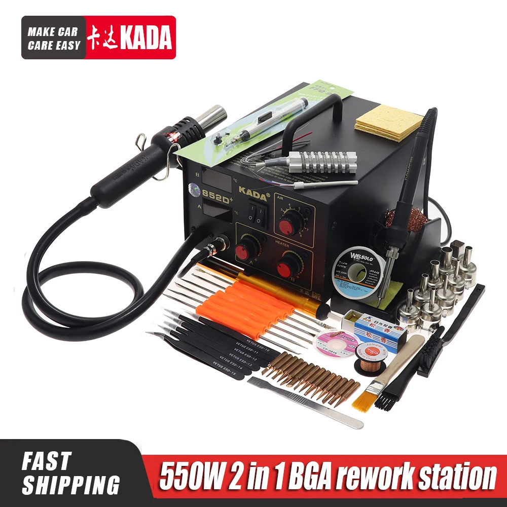 KADA 852D Double Digital Display Hot Air Station Electric Soldering Iron Station 2-in-1 BGA Rework Station Telephone Repair Tool