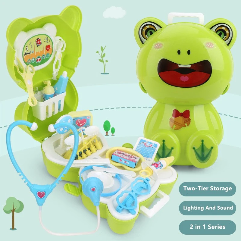 Children's Play House Doctor Toy Set Lighting And Sound Effects  Parent-Child Interaction Cartoon Animal Storage Suitcase Toy